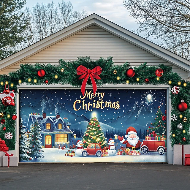 Christmas Outdoor Garage Door Cover Xmas Banner Merry Christmas Large Christmas Backdrop Decoration for Holiday Outdoor Garage Door Home Wall Decorations 26