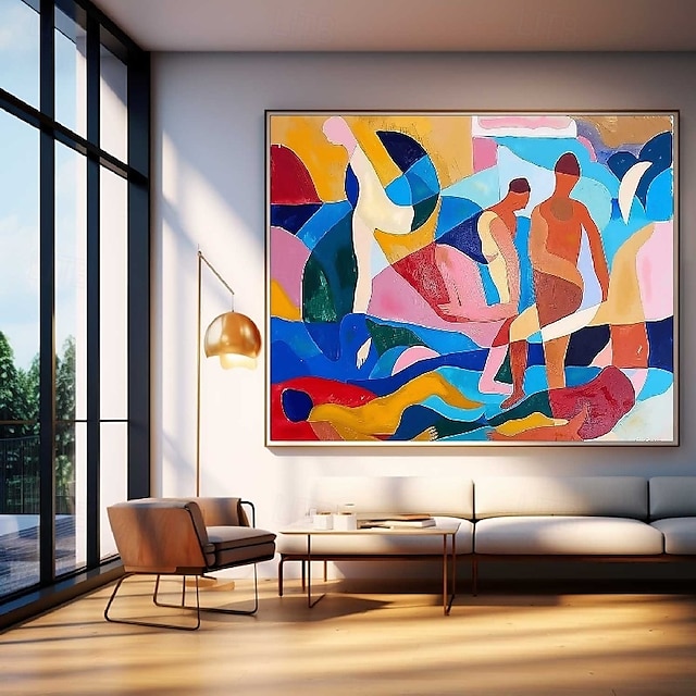  handgemachtes farbenfrohes modernes Ölgemälde auf Leinwand, großes handgemaltes abstraktes strukturiertes Personengemälde, Wandkunst, zeitgenössisches minimalistisches Kunstwerk, Wandgemälde für