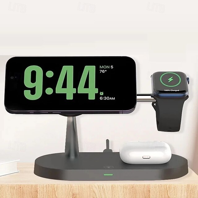  Cargador inalámbrico 15 W Potencia de salida Estación de carga inalámbrica CE Carga inalámbrica rápida MagSafe Magnética Para Apple Watch iPhone 14/13/12/11 Pro Max Apple Watch Series SE / 6/5/4/3/2/1