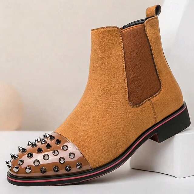 Men's Studded Faux Suede Chelsea Boots with Elastic Side Panels - Trendy Slip-On Shoes for Fashion-Forward Outfits 19