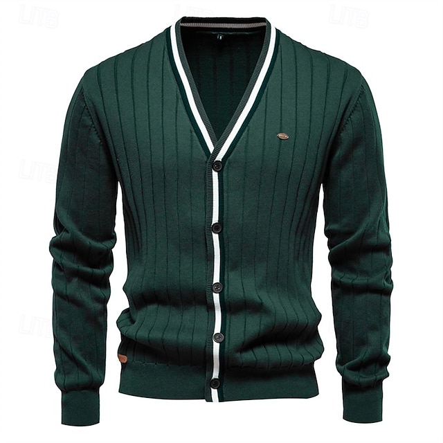  Per uomo Cardigan Maglione Maglione corto Maglione lavorato a maglia A coste Maglia Standard Collage Bottone giù Color Block A V Di tendenza Classico Da tutti i giorni Appuntamento Abbigliamento