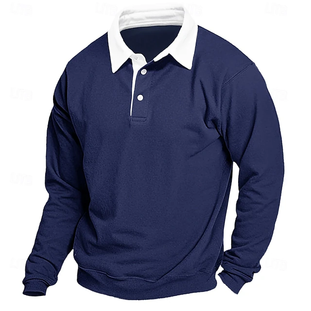 Men's Sweatshirt Denim Blue Black Yellow Red Navy Blue Polo Collar Color Block Patchwork Work Casual Sports Basic Spring & Fall Cross-Seasons Clothing Apparel Hoodies Sweatshirts 15