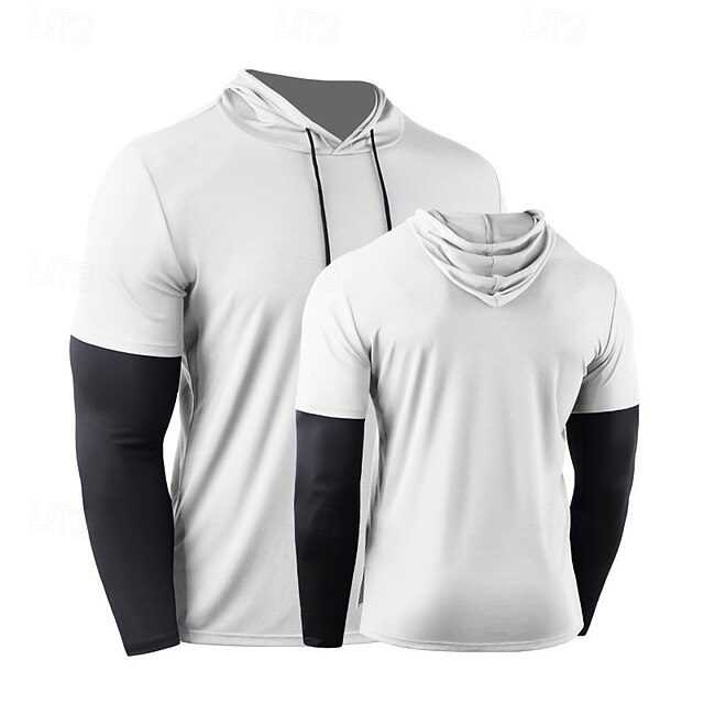  Herren Funktionsshirt Athletisches Hemd Fitnessstudio-Shirt Fitness Shirt 2 in 1 Langarm Kapuzenshirt Casual Athlässigkeit Herbst Atmungsaktiv Schnelltrocknend Weich Fitnesstraining Laufen Gehen