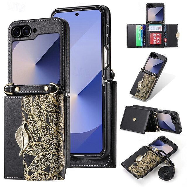  телефон Кейс для Назначение SSamsung Galaxy Z-флип 6 Кошелек для карт со стендом Магнитный с ремешком Ретро ТПУ Кожа PU