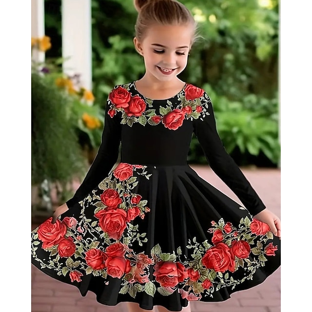  Pasqua ragazze' 3D Rosa Pop art Vestito Manica lunga Estate Primavera Da mare Giornaliero Per eventi Da principessa Bellissimo Dolce Bambino 4-12 anni Abito casual Abito linea A Al ginocchio Standard