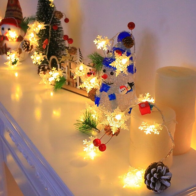 Christmas Garland with Pine Cone and Red Berry String Lights, 2M 20