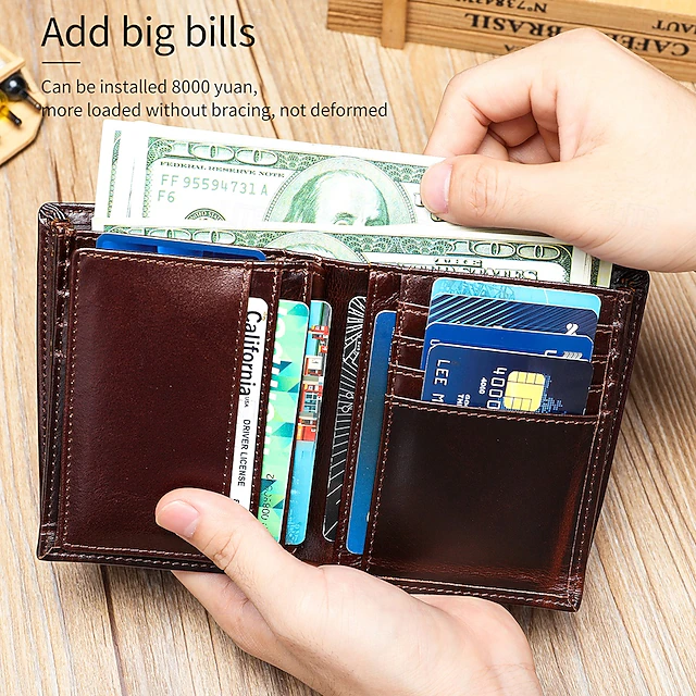 Men's Wallet Coin Purse Credit Card Holder Wallet Envelope Bag Cowhide Shopping Daily Large Capacity Waterproof Lightweight Black Coffee 12