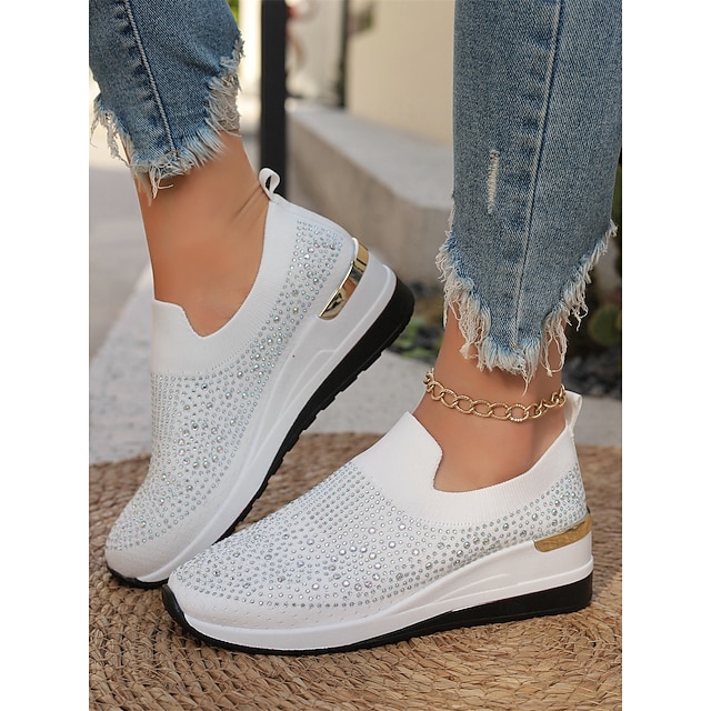  sneakers slip-on nere da donna impreziosite da strass – scarpe sportive leggere e scintillanti alla moda per un abbigliamento casual