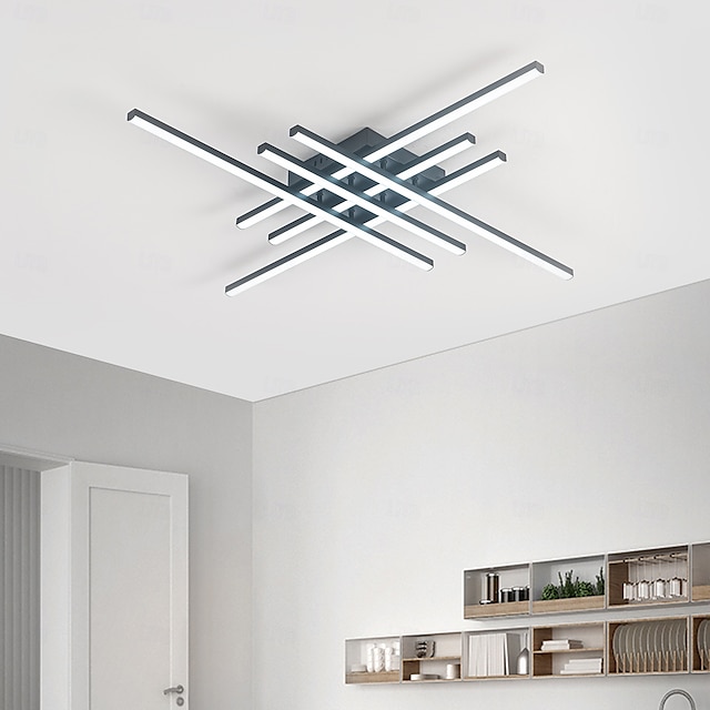 led loftslampe trinløs dæmpning 6 hoveder lineær moderne sputnik lysekrone lang strip semi flush monteret loftslampe armatur minimalistiske lysekroner loftslamper til spisestue soveværelse køkken