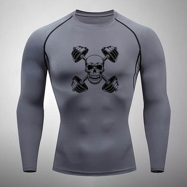  Herr Kompressionströja Atletisk skjorta Gymtröja Konditionströja Långärmad T-shirt Ledigt Fritids- Höst Andningsfunktion Snabb tork Mjuk Gymträning Löpning Gång Sportkläder Sportkläder Dödskalle Vit