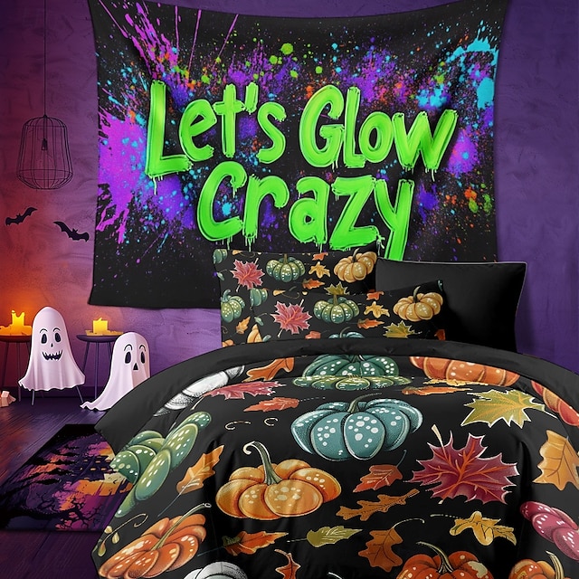 Halloween Colorful Pumpkin Duvet Cover Set - Vibrant and Festive Pumpkin Design - Includes Duvet Cover and Pillowcases - Soft and Comfortable Fabric