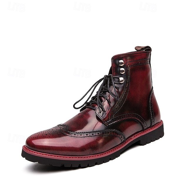  handmålade brogue stövlar för män med snörning, ovandel i konstläder och robust sula – snygga vintage skor