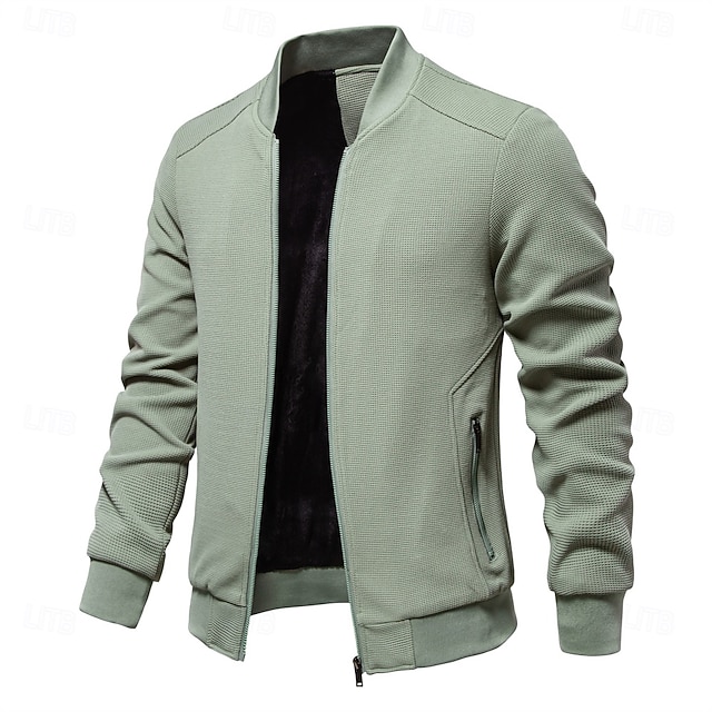  Bărbați Jachetă Waffle Sacou Casul / Zilnic Sexy Primăvara & toamnă Culoare solidă / simplă Casual Guler în picioare Regulat Caisă Negru Verde Deschis Kaki Verde Militar Jachete
