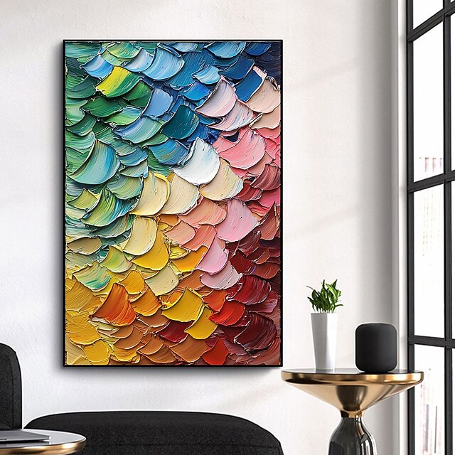 Handmade Original Colorful Block Oil Painting On Canvas Wall Art