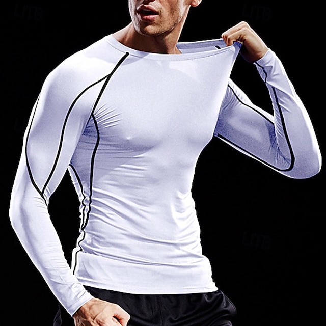  Per uomo Maglia a compressione Maglia atletica Maglietta da Palestra Maglietta Fitness Manica Lunga Maglietta Casuale Athleisure Autunno Blocco di colori Asciugatura Rapida Morbido Traspirante