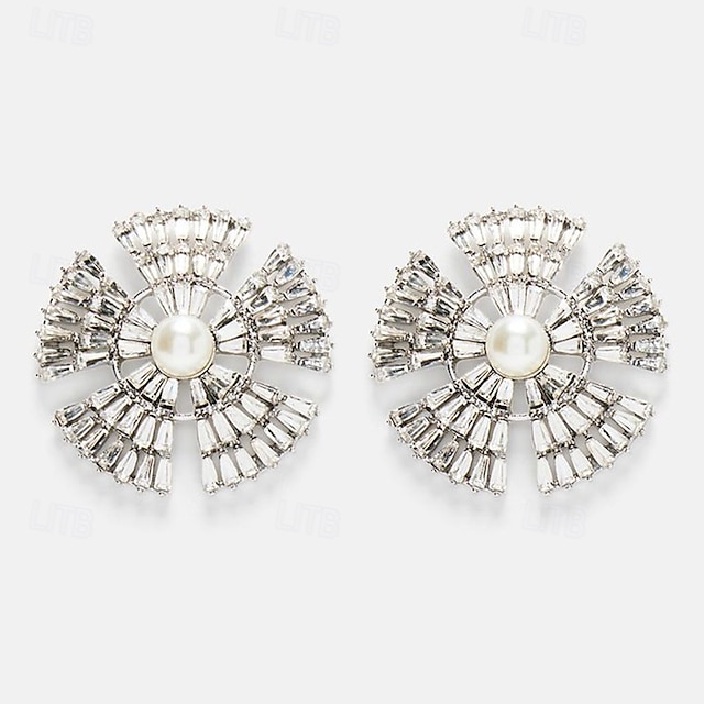  Per donna Orecchini a bottone geometrico Con fiocco di neve Prezioso Vintage Moda Perle finte Diamanti d'imitazione Orecchini Gioielli Argento Per Matrimonio Feste Giornaliero 1 paio