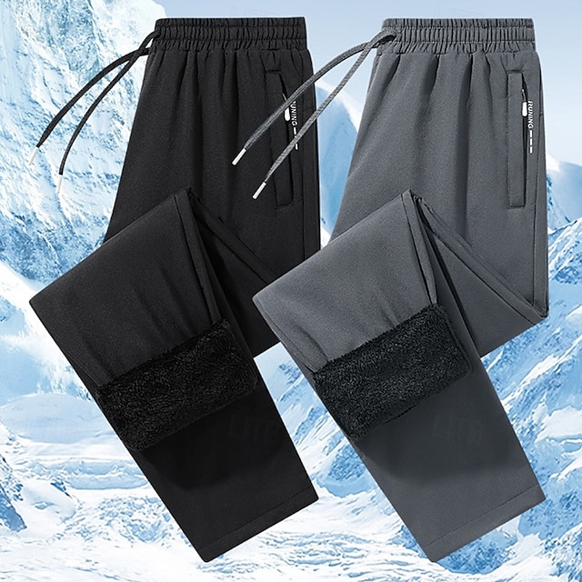 Men's Fleece Pants Winter Pants Trousers Casual Pants Pocket Drawstring Elastic Waist Plain Comfort Warm Sports Outdoor Daily Fashion Casual Black Dark Blue Micro-elastic 14
