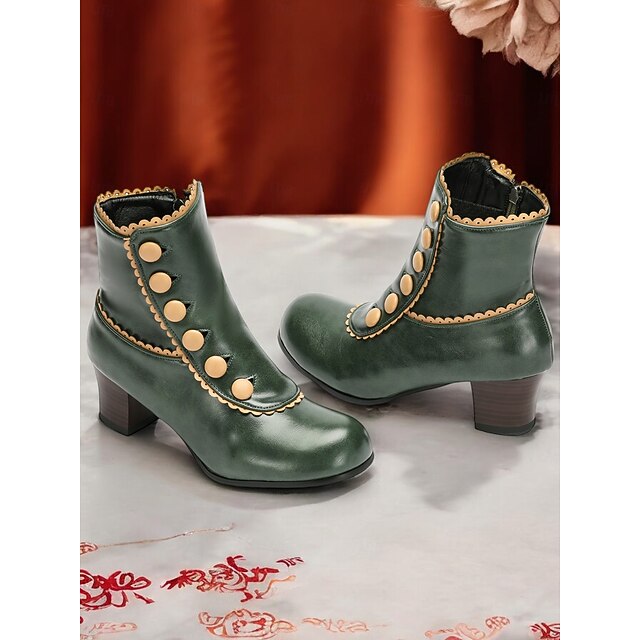 The Prag Green Leather Ankle Women Booto