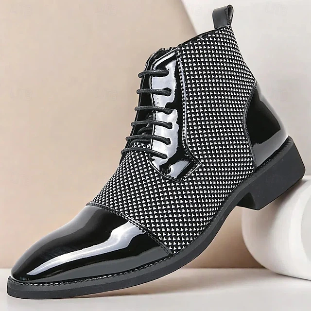 Men's Patent Faux Leather and Lace-Up Ankle Boots - Stylish Formal Dress Shoes for Parties and Events 20