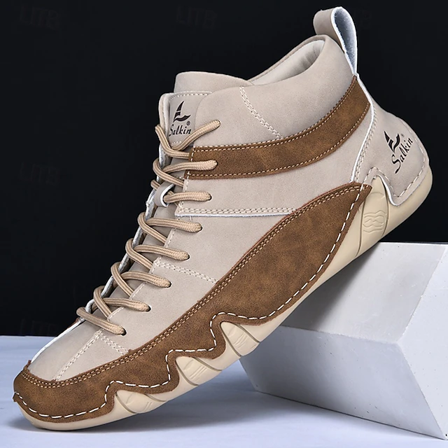 Men's Lightweight Lace-Up High-Top Casual Sneakers – Comfortable Faux Suede and Leather Design for Outdoor and Daily Wear 24