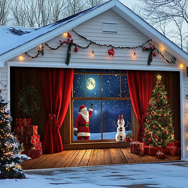 Christmas Door Decorations Outdoor Garage Door Cover Xmas Banner