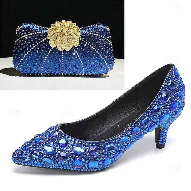  Femme Chaussures de mariage Chaussures habillées Mariage Soirée Etoile Chaussures de mariée Chaussures de demoiselle d'honneur Ensemble assorti chaussures et sacs Strass Cristal Paillette Talon Bas