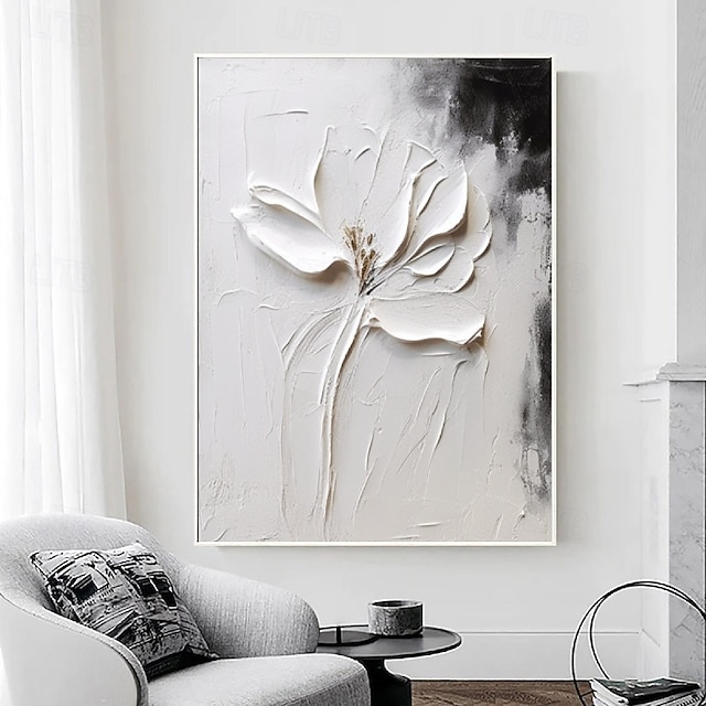  Ölgemälde handgemaltes 3D-Blumengemälde, handgefertigtes Palettenmesser, Blumen, Ölgemälde, Wandkunst, großes 3D-weißes Strukturgemälde, moderne dekorative Gemälde, Impressionismus, abstraktes weißes