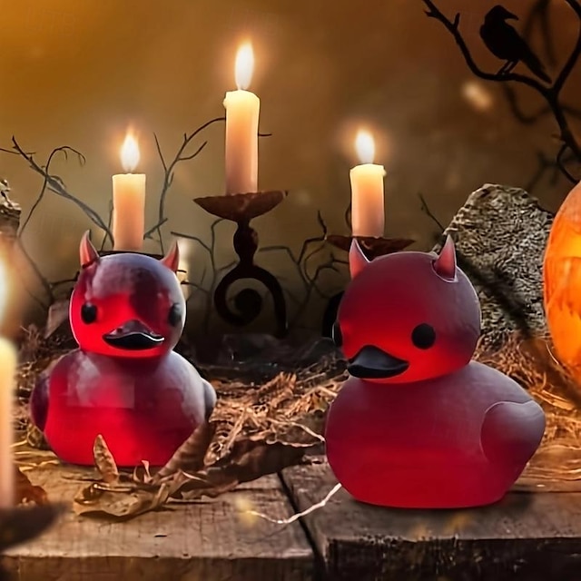  mini lil' devil ducky - 3d-printet gotisk mørk satanisk andestatue til dekoration af bilens instrumentbræt, mini-skrivebordsgave og biltilbehør - unik djævelsk samlerfigur med livlige røde øjne