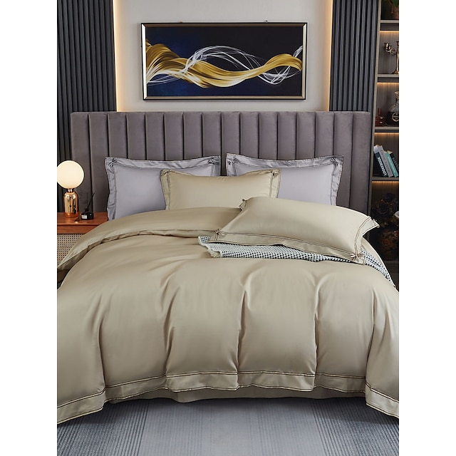  Conjunto de cama com capa de edredom de 4 peças, 100% algodão orgânico, tecido macio e respirável, inclui capa de edredom e fronhas para um sono confortável