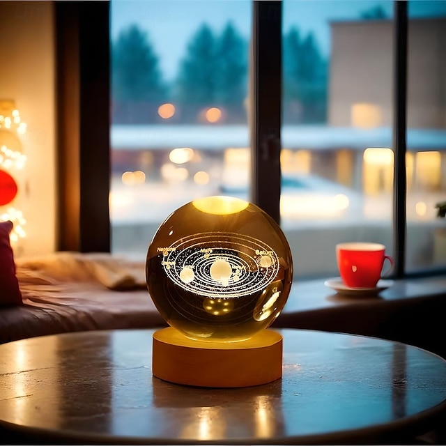  Lumineux planétaire galaxie boule de cristal veilleuses usb puissance blanc chaud lampe de chevet noël enfant cadeau lampe de nuit