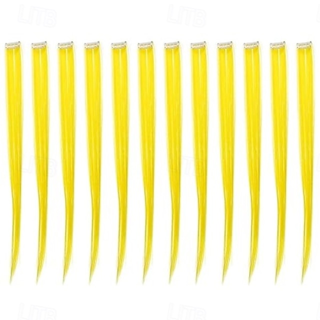  Liscio Forcine Capelli sintetici Lungo Estensione capelli Con clip 12 pz Resistente al calore Per donna