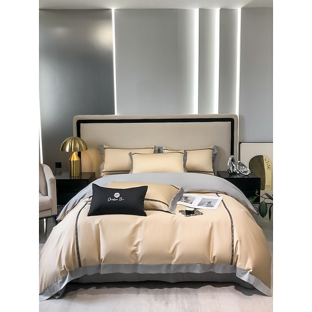  Conjunto de cama com capa de edredom de 4 peças, 100% algodão orgânico, tecido macio e respirável, inclui capa de edredom e fronhas para um sono confortável