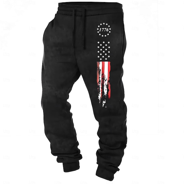 Herr Amerikanska flaggan Patriotisk Joggingbyxor Joggare Byxor Medium Midja Dragsko Elastisk midja Festkvällskläder Vardag Ficka Vår Höst Vinter 3D-tryck Svart Blå