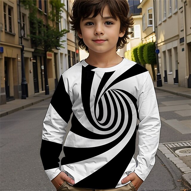 Boys' 3D Graphic Geometric T shirt Tee Long Sleeve Spring Fall Fashion Basic Kids 4-12 Years Crew Neck Outdoor Casual Daily Regular Fit3