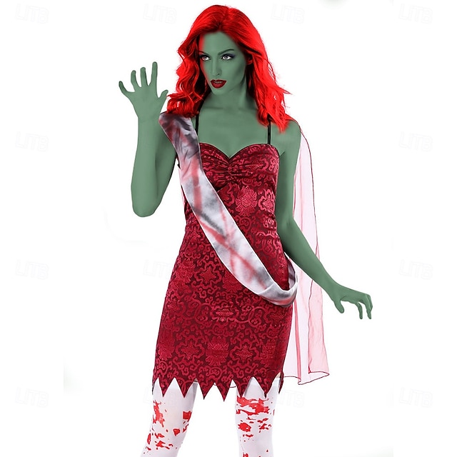  Zombie signorina Argentina La signorina receptionist morta Halloween Costume Cosplay Beetlejuice Costume Spaventoso Costume Sexy Adulti Per donna Carnevale Feste Costumi di Halloween facili Vestirsi