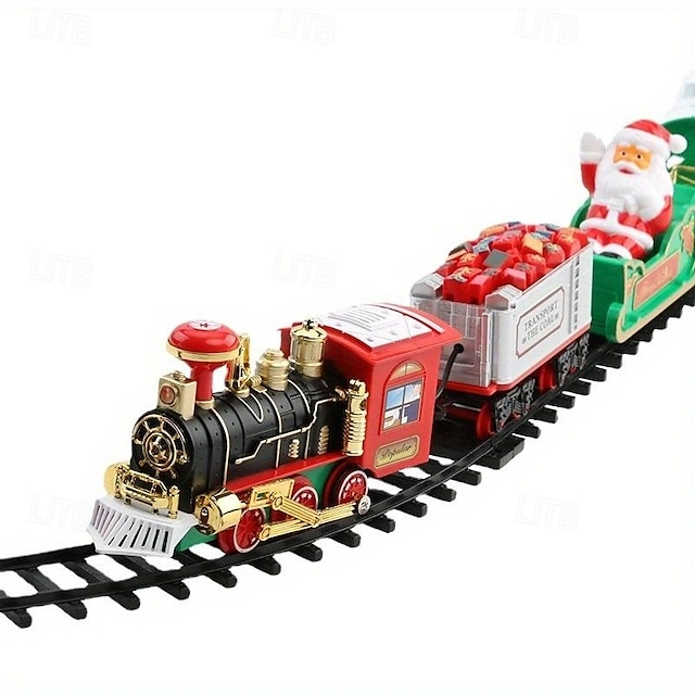  set tren de Crăciun - decor electric de Crăciun cu sunet și lumină pentru brad de Crăciun, vagon, jucării cadou și produse periferice pentru Ziua Recunoștinței și sezonul sărbătorilor