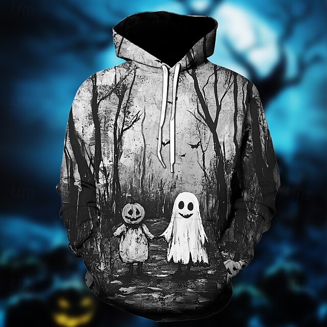 Halloween Spøgelse Græskar Hattetrøje Pullover Halloween 3D Frontlomme Grafisk Til Par Herre Dame Voksne Halloween Karneval Maskerade 3D-udskrivning Fest Festival