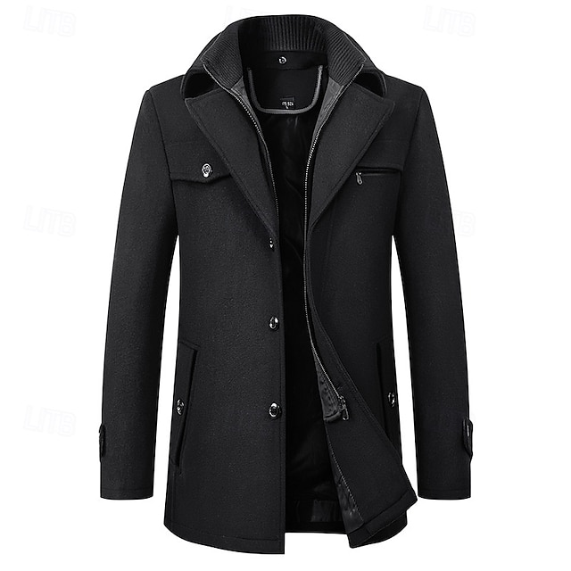  Homme Caban Trench du quotidien Vacances Automne hiver Polyester Chaud Vêtements d'extérieur Vêtement Tenue Mode Classique Plein Poche Revers fermeture Éclair