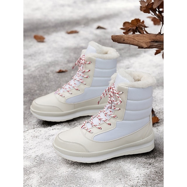 botas de inverno femininas impermeáveis com cadarço vermelho, forro de pelúcia e sola antiderrapante – botas de neve estilosas para clima frio