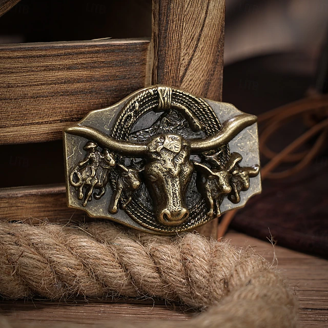Men's Belt Buckle Buckle Silver Bronze Alloy Vintage Style Retro Vintage Cow Daily Religious Celebrations 6