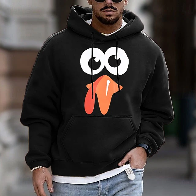 Men's Thanksgiving Turkey Face Graphic Pullover Hoodie for Holiday Fun 5