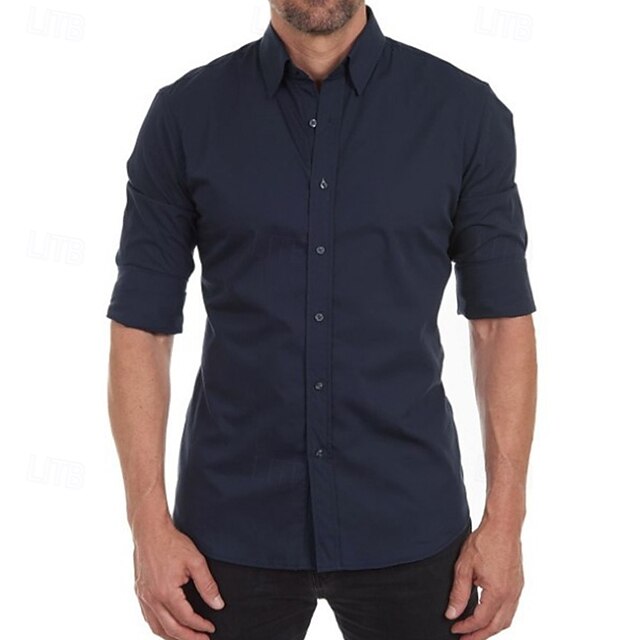 Men's Shirt Dress Shirt Button Up Shirt Plain Wedding Party Black White Pink Navy Blue Long Sleeve Lapel Spring & Fall Clothing Apparel 16