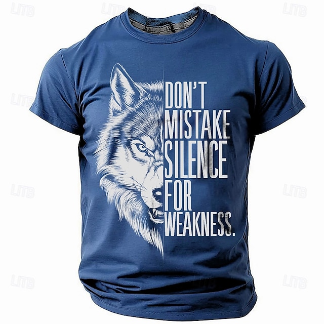  Herren Wolf T Shirt Kurzarm T-Shirt 3D-Druck Rundhalsausschnitt Hemd Retro Vintage Brautkleider schlicht Streetstyle Sports Outdoor Festtage Ausgehen Schwarz Rote Blau Frühling Sommer Bekleidung S M