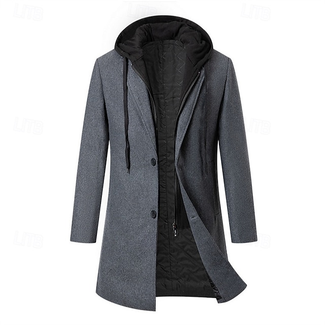  Herr Trenchcoat Lång trenchcoat Dagligen Semester Höst vinter Polyester Håller värmen Ytterkläder Kläder Mode Klassisk Färgblock Lappverk Huva Enkelknäppt