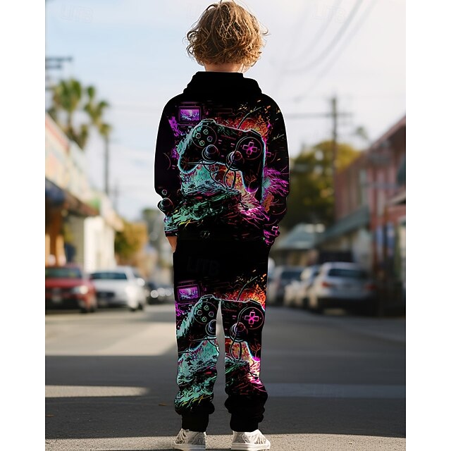 Boys 3D Graphic Game Hoodie & Sweatpants Set Sports Suit Tracksuits