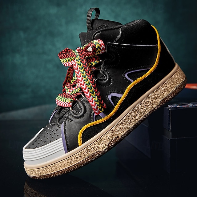  sneakers alte da uomo con stampa leopardata – motivo animalier alla moda con lacci colorati, scarpe casual da strada per la moda urbana