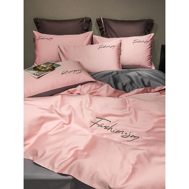  Conjunto de cama com capa de edredom de 4 peças, 100% algodão orgânico, tecido macio e respirável, inclui capa de edredom e fronhas para um sono confortável