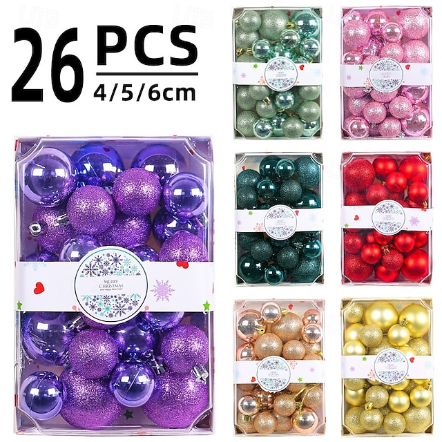  26 palline di Natale, decorazioni natalizie, palline infrangibili per albero di Natale da 4/5/6 cm, colorate decorazioni da appendere all'albero di Natale per la casa, le feste e l'esposizione in negozio