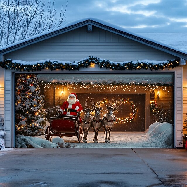 Christmas Door Decorations Outdoor Garage Door Cover Xmas Banner