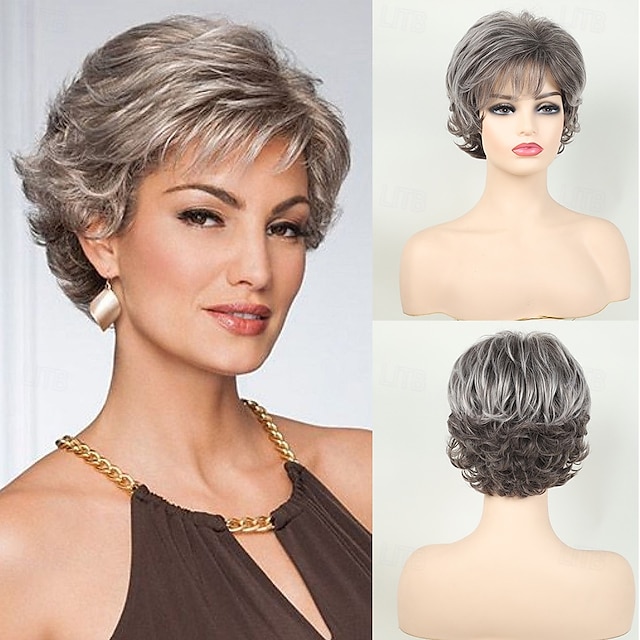  perruques de lutin bouclées grises pour femmes blanches cheveux blancs courts et duveteux avec frange perruque synthétique naturelle résistante à la chaleur